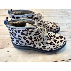 Earth Elements Arrowhead Leopard Calf Hair Faux Fur‎ Lined Ankle Boots Womens 10